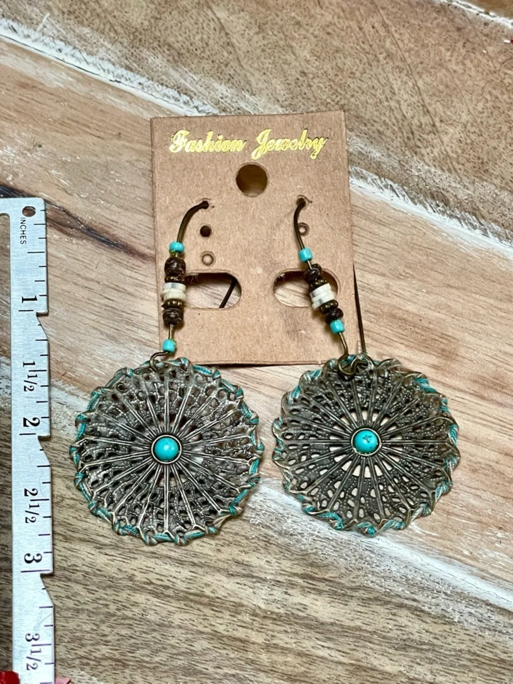 Fashion Jewelry Turquoise and Antique Gold Filigree Disc Earrings